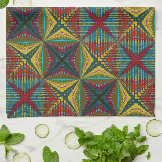 Hippie Red Blue Yellow Green Trippy Trippy Earthy Geschirrtuch (Gefaltet)