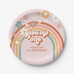Hippie Regenbogen Groovy Eins 1. Geburtstag Pappteller