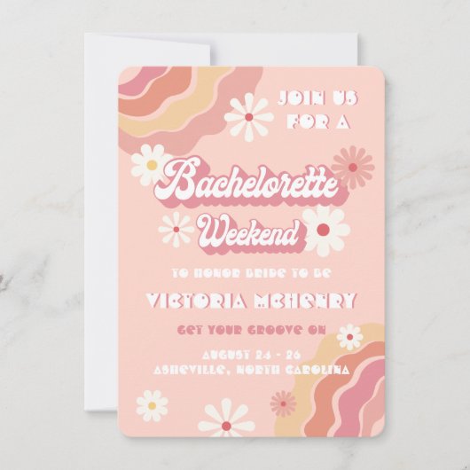 Hippie Retro Bachelorette Einladung (Vorderseite)