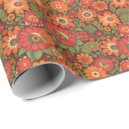 Hippie Retro Blume Geschenkpapier (Rolleneckpunkt)