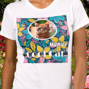 Hippie Retro Blumen Groovy Cool Haustier Foto Katz T-Shirt