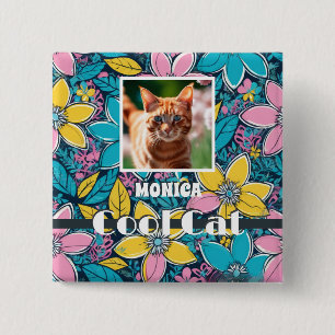 Hippie Retro Blumen Groovy Coole Katze Benutzerfot Button