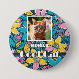 Hippie Retro Floral Groovy Coole Katze Individuell Button