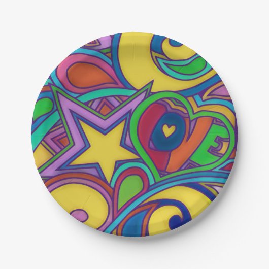 Hippie-Retro-Friedens-Kunst Pappteller (Vorderseite)