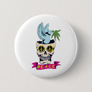 Hippie-Retro-Friedens-Totenkopf-Vektor-Kunst Button