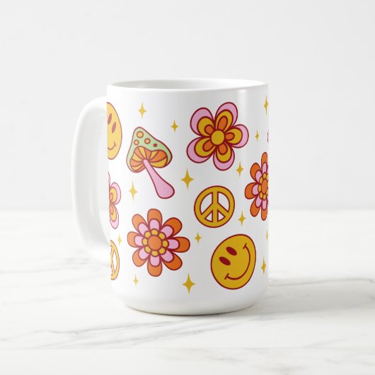 Hippie Retro Happy Smile Face Peace Design Tasse (Vorderseite Links)