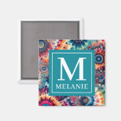 Hippie Retro Krawatte-Dye Mit Monogramm Magnet (Vorderseite/Rückseite)