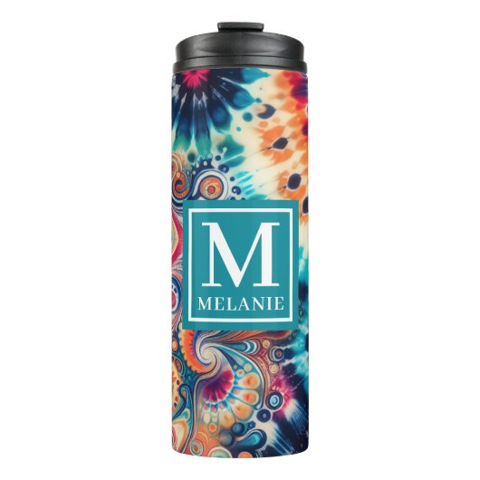 Hippie Retro Krawatte-Dye Mit Monogramm Thermosbecher (Vorderseite)