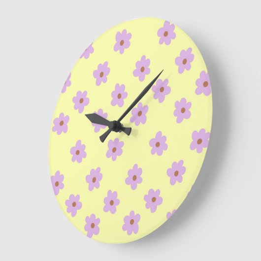 Hippie Retro Lila Gelbe Blume Y2K Muster Große Wanduhr (Winkel)