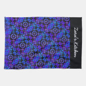 Hippie Retro Muster Blau Lila Personalisiert Geschirrtuch (Horizontal)