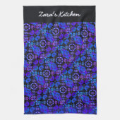 Hippie Retro Muster Blau Lila Personalisiert Geschirrtuch (Vertikal)