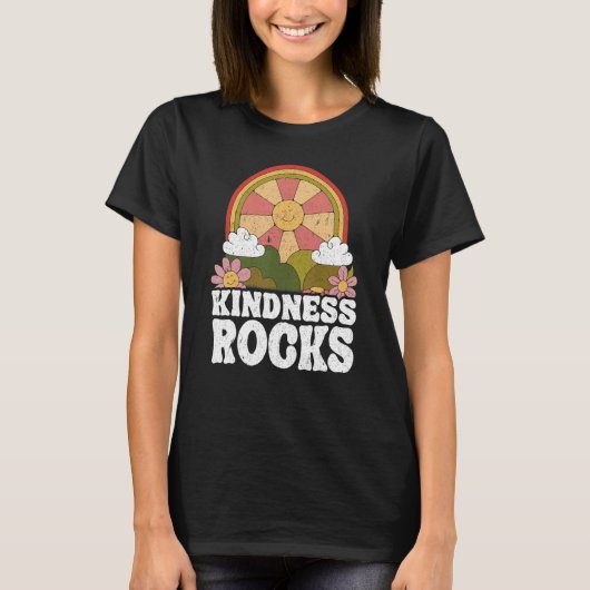 Hippie Retro Teacher Rainbow Kindness Rocks Earth T-Shirt (Vorderseite)