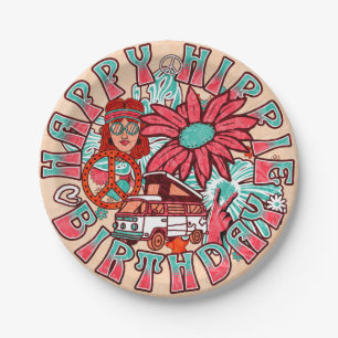 Hippie Retro Vintag Colors Geburtstag Pappteller