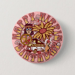Hippie Retro Vintage Farben Geburtstag Button