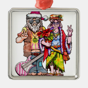 Hippie Santa Couple Ornament Aus Metall