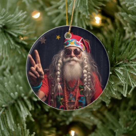 Hippie Santa Ornament, Hippie Weihnachtsdekor Keramik Ornament (Baum)