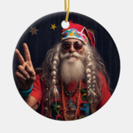 Hippie Santa Ornament, Hippie Weihnachtsdekor Keramik Ornament