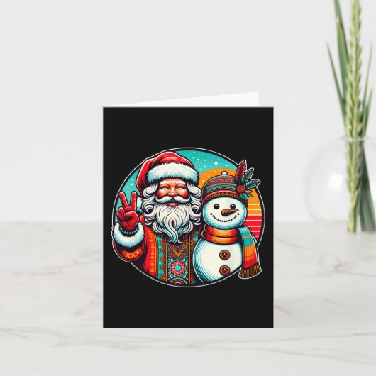 Hippie Santa Retro Snowman Bohemische Weihnachten Karte (Vorderseite)