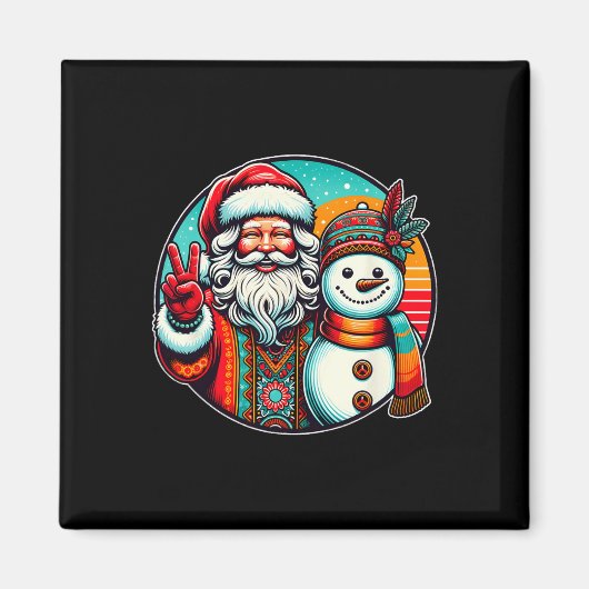 Hippie Santa Retro Snowman Bohemische Weihnachten Magnet (Vorne)
