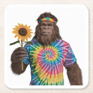 Hippie Sasquatch in Tiedye mit Sonnenblumen Rechteckiger Pappuntersetzer