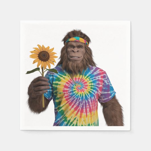 Hippie Sasquatch in Tiedye mit Sonnenblumen Serviette (Vorderseite)