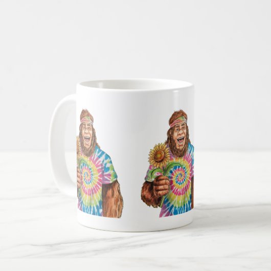 Hippie Sasquatch mit Sonnenblume Kaffeetasse (Vorderseite Links)