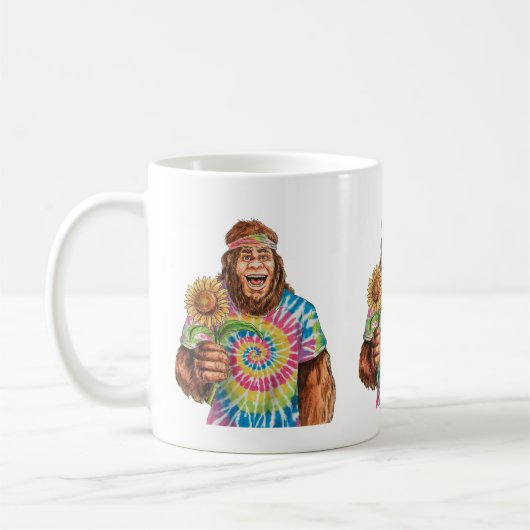 Hippie Sasquatch mit Sonnenblume Kaffeetasse (Links)