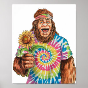 Hippie Sasquatch mit Sonnenblume Poster