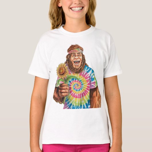 Hippie Sasquatch mit Sonnenblume T-Shirt (Vorderseite)
