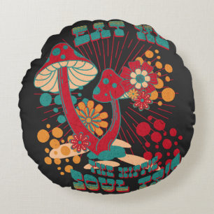 Hippie-Seelenreise Sommer Vintage Pilz Rundes Kissen