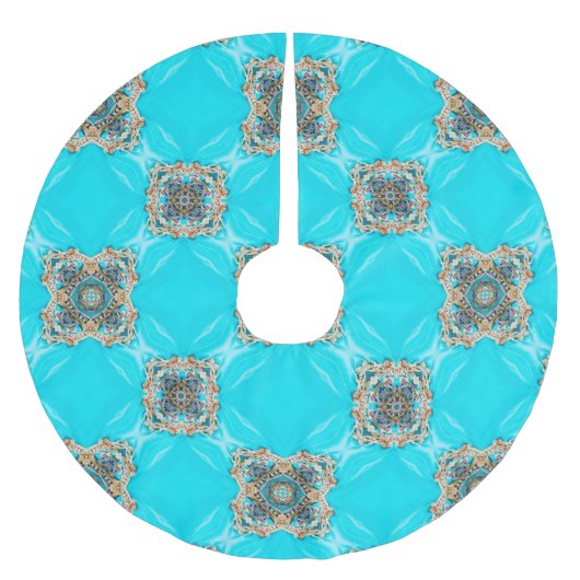 Hippie Sinti und Roma Ethnisch türkisblau-bohemiis Polyester Weihnachtsbaumdecke (Vorderseite)