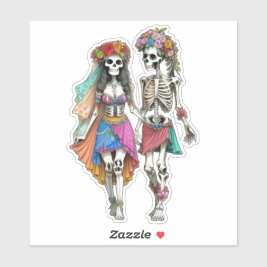 Hippie Skeleton Couple Aufkleber (Blatt)