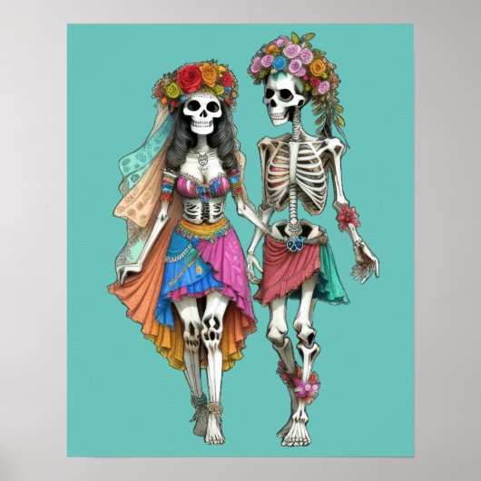 Hippie Skeleton Couple Poster (Vorne)