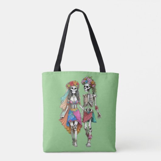 Hippie Skeleton Couple Tasche (Rückseite)