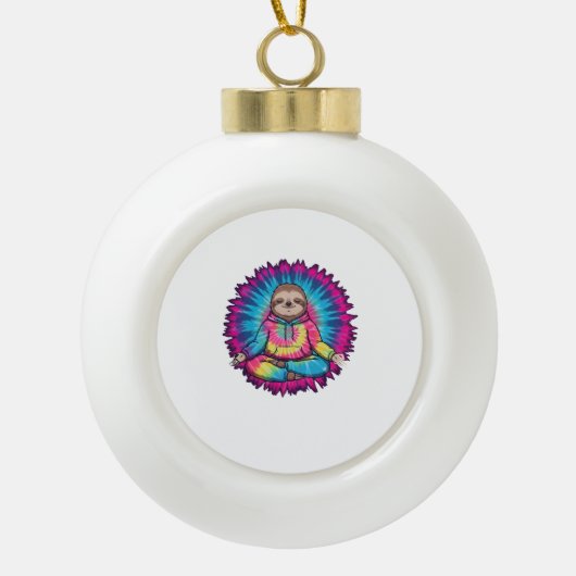 Hippie Sloth Peace Sign Krawatte-Dy Keramik Kugel-Ornament (Vorderseite)