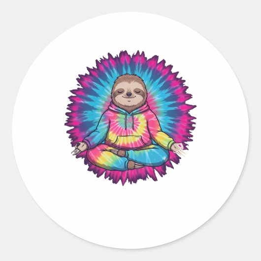 Hippie Sloth Peace Sign Krawatte-Dy Runder Aufkleber (Vorderseite)