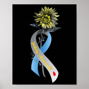 Hippie Sonnenblume Graue blaue Ribbon Typ 1 Diabet Poster