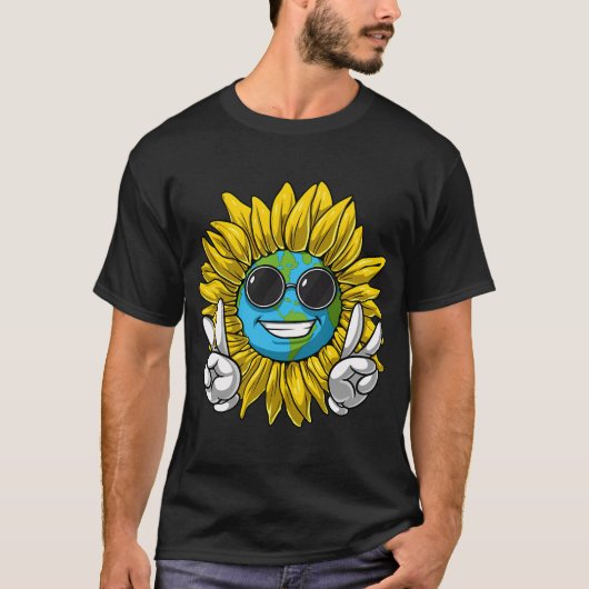Hippie Sonnenblume Planet Erde T-Shirt (Vorderseite)