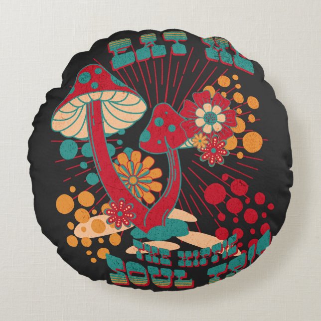 Hippie Soul Trip Sommer Vintag Pilz Rundes Kissen (Vorderseite)