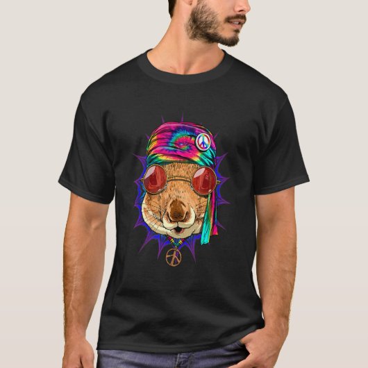 Hippie Squirrel Tie Dye Animal Peace Sign Psychede T-Shirt (Vorderseite)