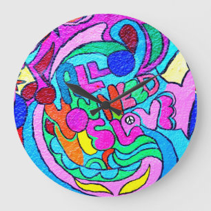 Hippie-Stil groovy farbige Liebesuhr Große Wanduhr