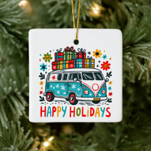 Hippie-Stil Gute Vibes Groovy Weihnachtsvan Keramikornament