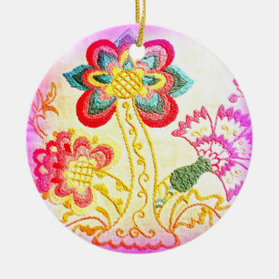 Hippie-Stil rosa Palme / gelbes Herz-Ornament Keramik Ornament