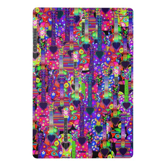 Hippie Style Guitars Pattern Mini Klemmbrett (Rückseite)