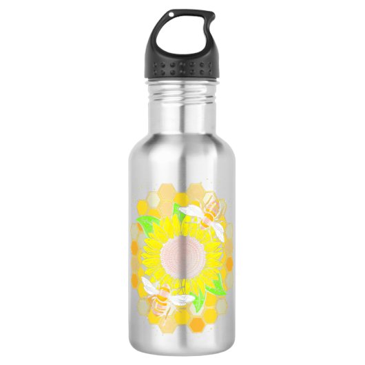 Hippie Sunflower Bees Edelstahlflasche (Vorderseite)