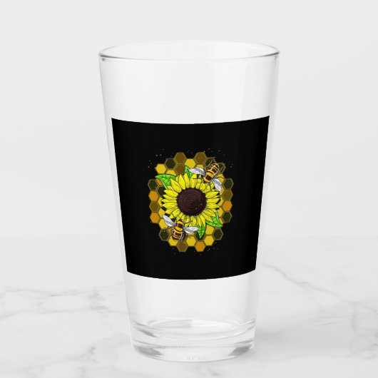 Hippie Sunflower Bees Glas (Vorderseite)