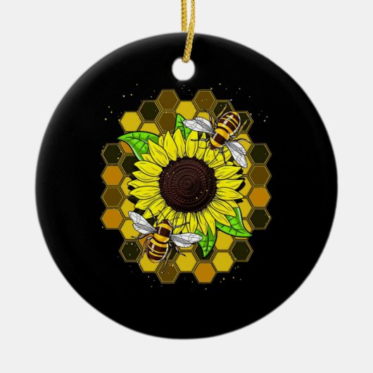 Hippie Sunflower Bees Keramik Ornament (Vorne)