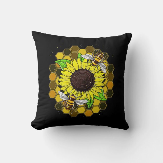 Hippie Sunflower Bees Kissen (Vorderseite)