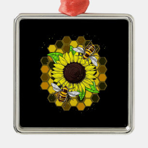 Hippie Sunflower Bees Ornament Aus Metall