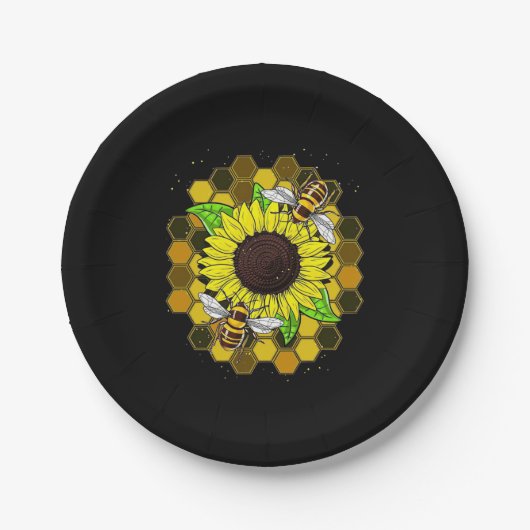 Hippie Sunflower Bees Pappteller (Vorderseite)